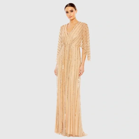 green emerald velvet dress Mac Duggal Women's Embellished Trapeze Dress - Beige Gold main image 0